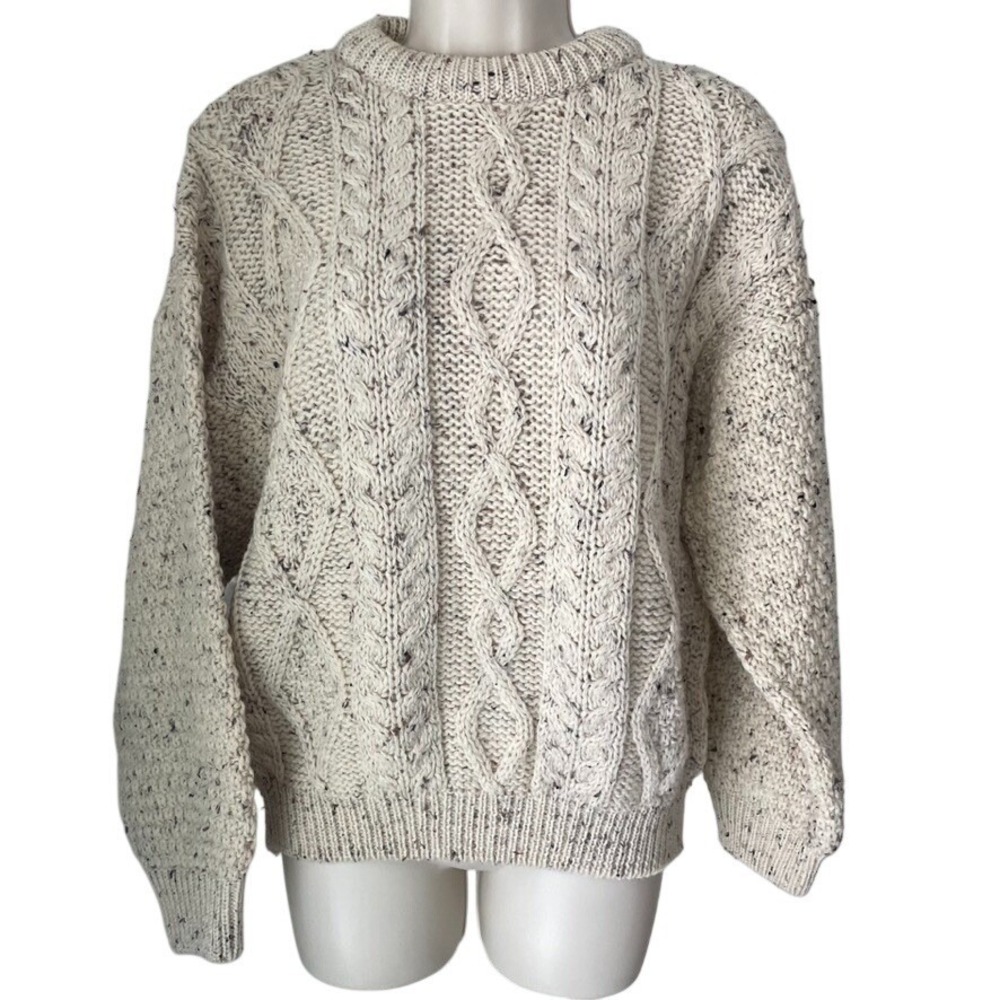 Vintage River View Irish Aran Cable‎ Knit Wool Sweater Womens Small